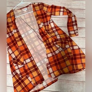 🧡🤎💛🤍 LuLaRoe Caroline Cardigan Orange Plaid Fall Pattern